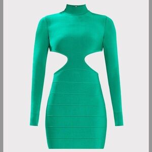 NWT Herve Leger ICON OPEN BACK MINI DRESS Green SZ L Org Price $790